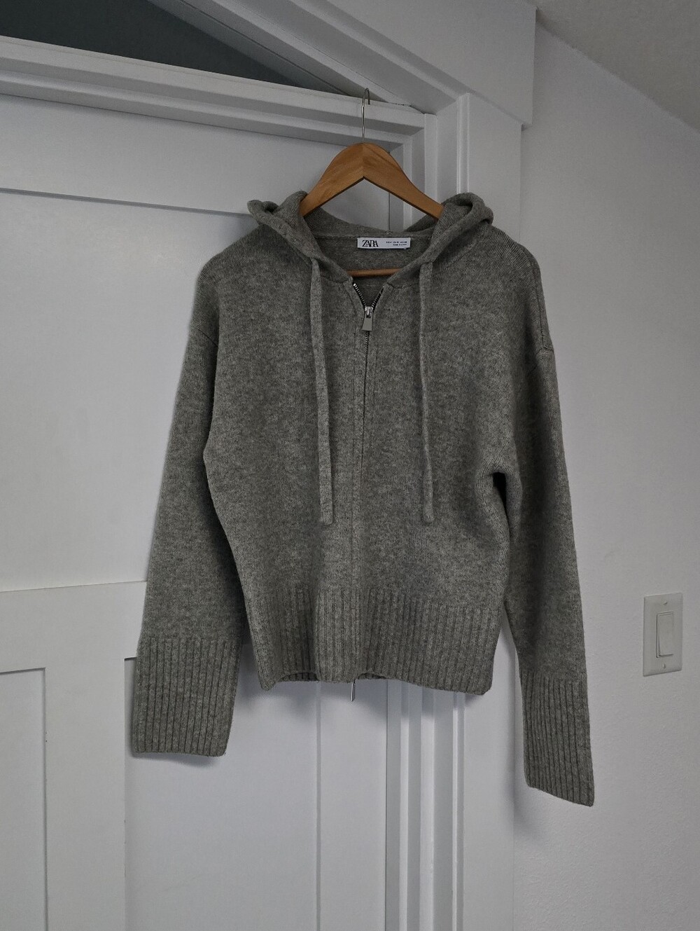 Zara Double Zip Front Cropped Hpoded Sweater in Gray - Picture 3 of 11